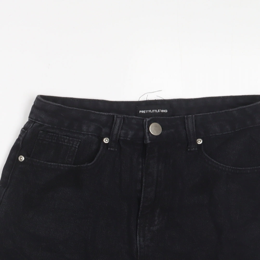 PRETTYLITTLETHING Womens Black Cotton A-Line Skirt Size 8 Zip