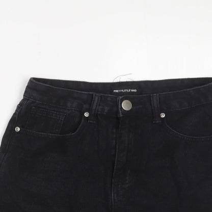 PRETTYLITTLETHING Womens Black Cotton A-Line Skirt Size 8 Zip