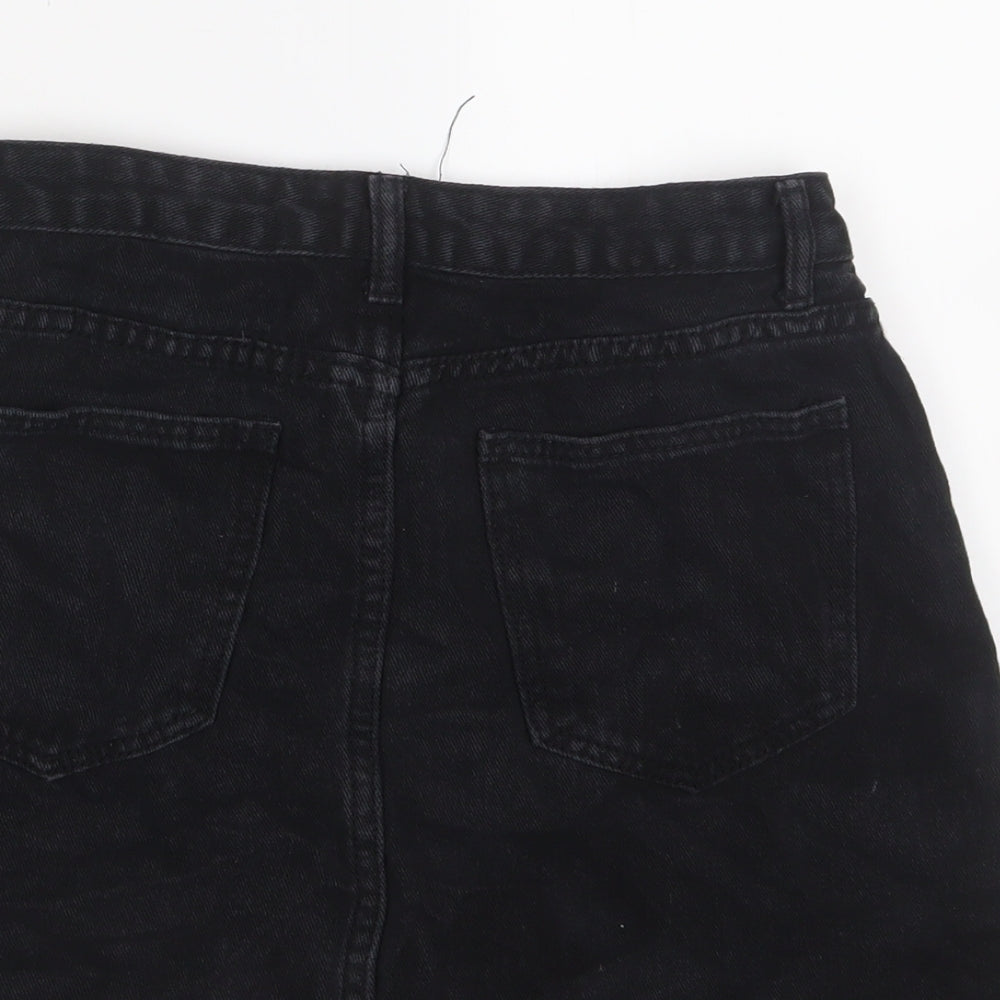 PRETTYLITTLETHING Womens Black Cotton A-Line Skirt Size 8 Zip