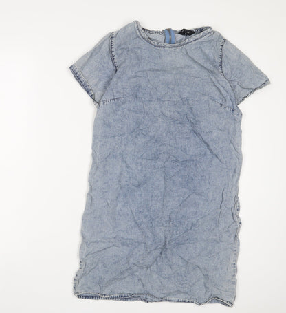 New Look Womens Blue Cotton A-Line Size 10 Crew Neck Zip