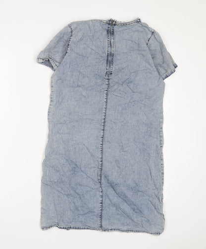 New Look Womens Blue Cotton A-Line Size 10 Crew Neck Zip