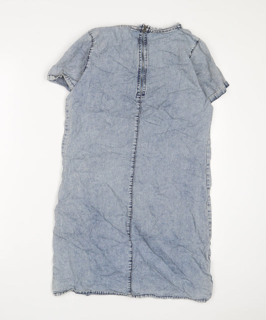 New Look Womens Blue Cotton A-Line Size 10 Crew Neck Zip