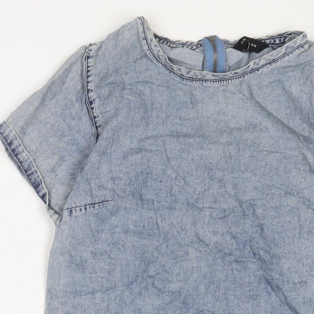 New Look Womens Blue Cotton A-Line Size 10 Crew Neck Zip
