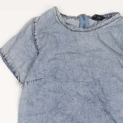 New Look Womens Blue Cotton A-Line Size 10 Crew Neck Zip