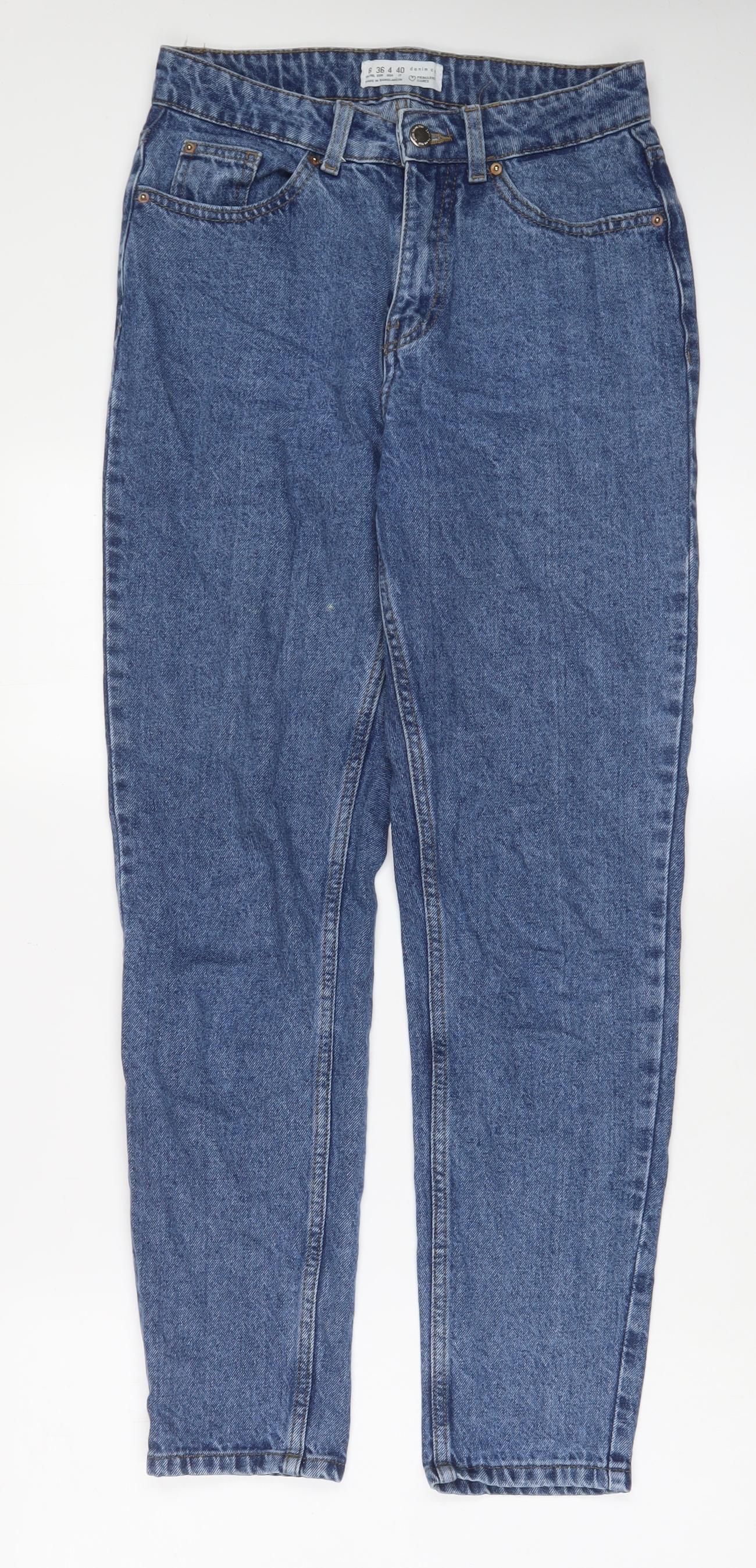 Denim & Co. Womens Blue Cotton Straight Jeans Size 8 L29 in Regular Zip