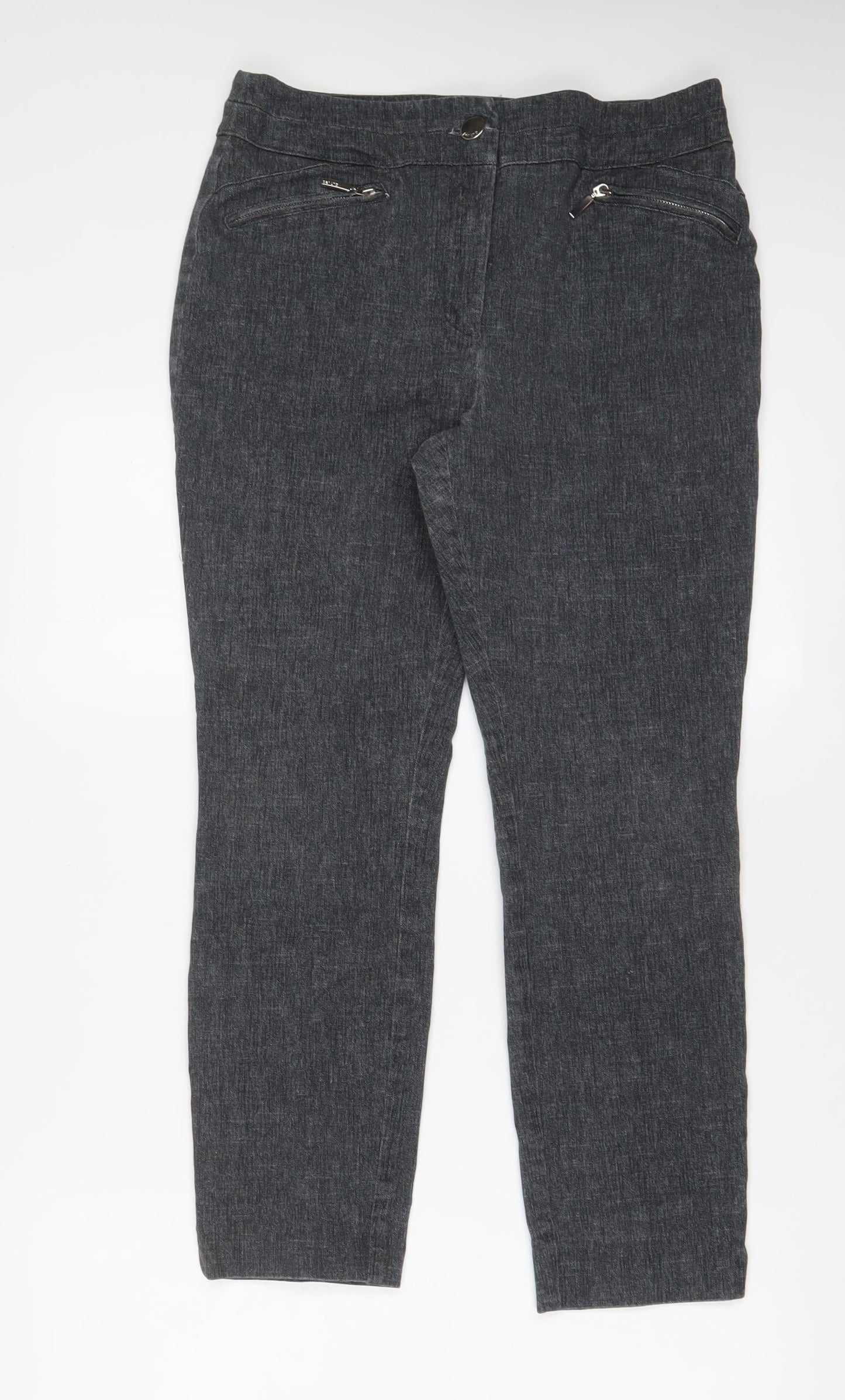 Per Una Womens Grey Cotton Skinny Jeans Size 12 L26 in Regular Zip