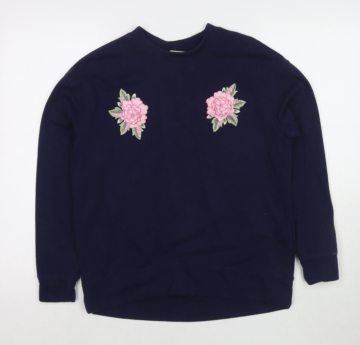 H&M Womens Blue Cotton Pullover Sweatshirt Size S Pullover - Flowers