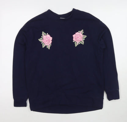 H&M Womens Blue Cotton Pullover Sweatshirt Size S Pullover - Flowers