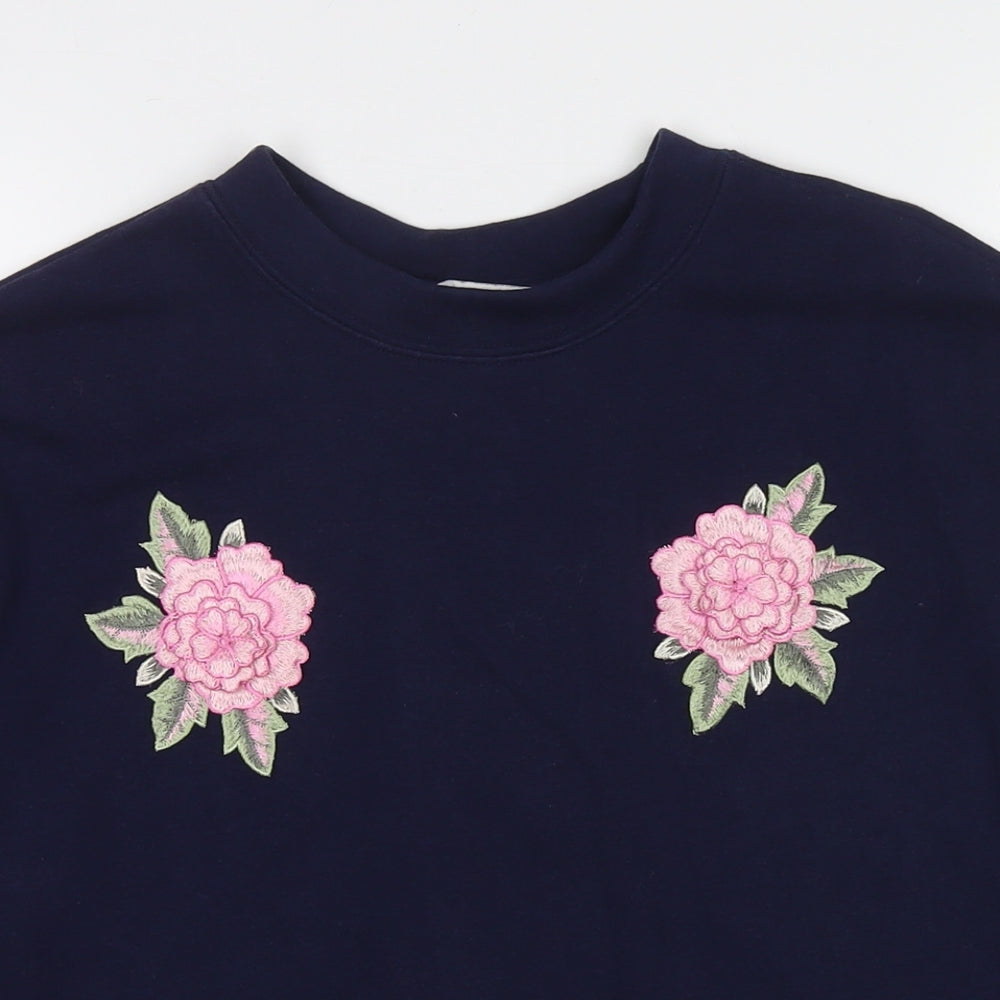 H&M Womens Blue Cotton Pullover Sweatshirt Size S Pullover - Flowers
