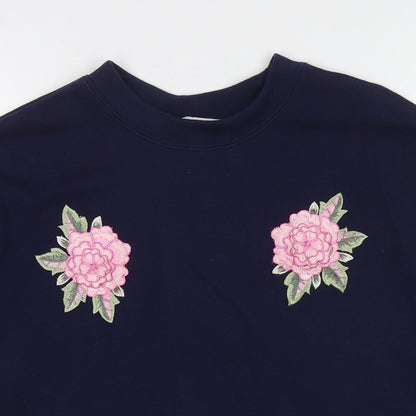 H&M Womens Blue Cotton Pullover Sweatshirt Size S Pullover - Flowers