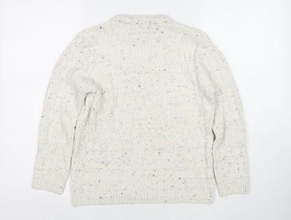 Classic Womens White Round Neck Acrylic Pullover Jumper Size L - Size L/XL