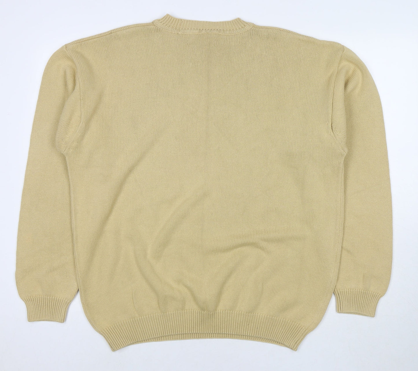 Casual Club Mens Beige Round Neck Cotton Pullover Jumper Size L Long Sleeve