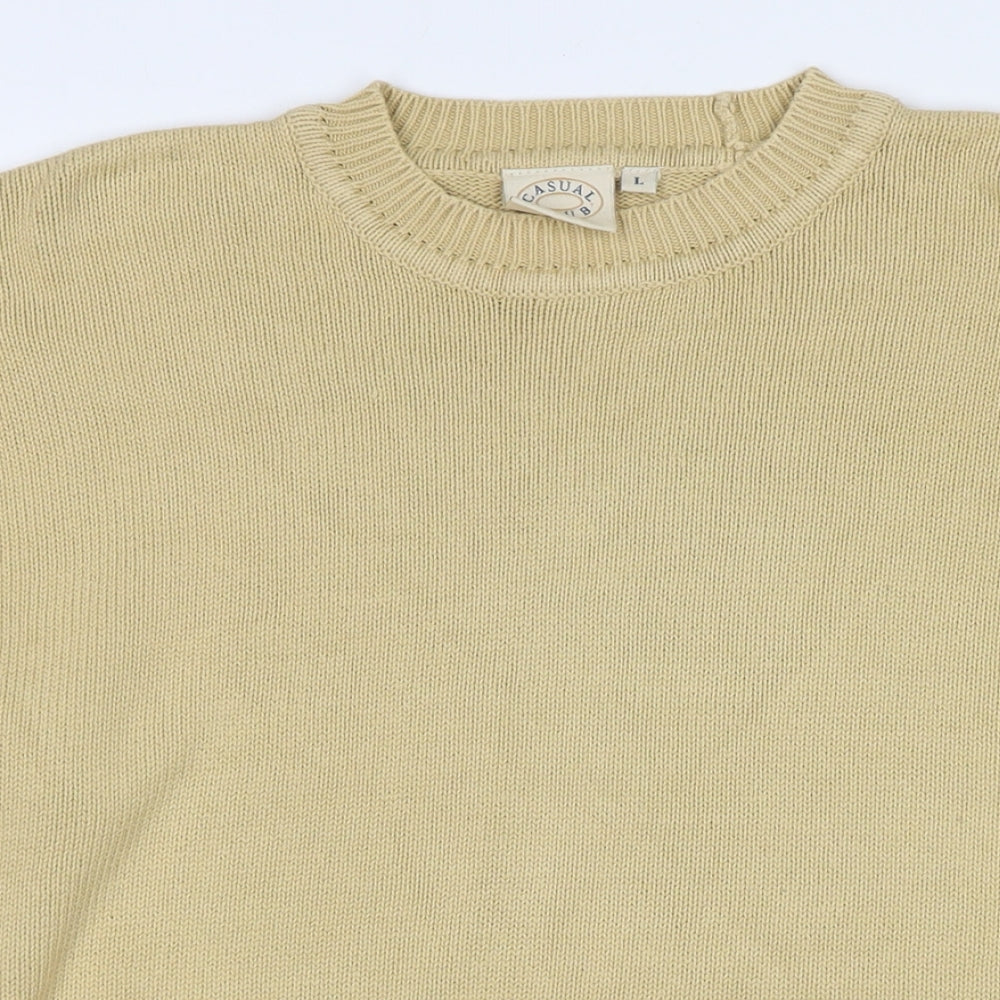 Casual Club Mens Beige Round Neck Cotton Pullover Jumper Size L Long Sleeve