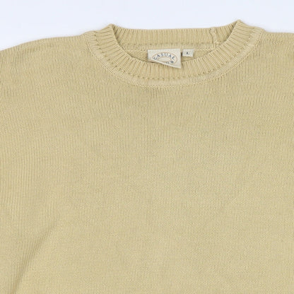 Casual Club Mens Beige Round Neck Cotton Pullover Jumper Size L Long Sleeve