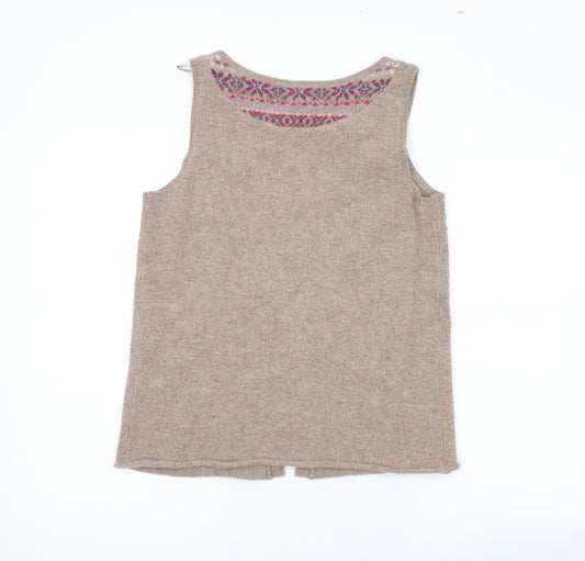 Crew Clothing Womens Brown Scoop Neck Geometric Wool Cardigan Jumper Size 10