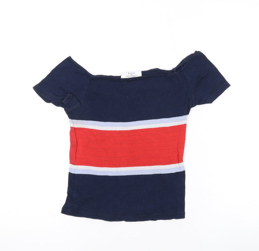 Bershka Womens Black Colourblock Cotton Basic T-Shirt Size M Off the Shoulder