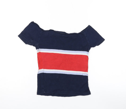 Bershka Womens Black Colourblock Cotton Basic T-Shirt Size M Off the Shoulder