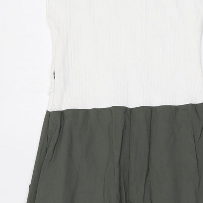 Zara Womens Green Cotton A-Line Size S Round Neck Pullover