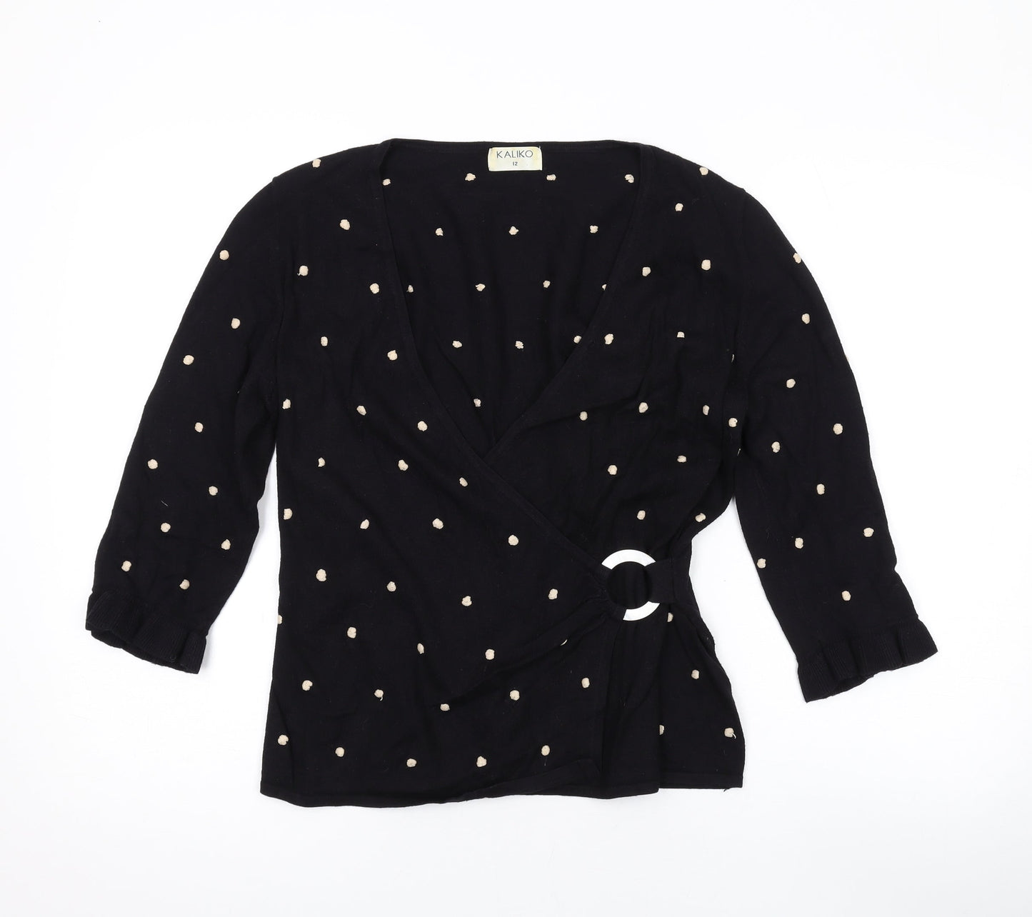 Womens UK Size 12 Kaliko Black Wrap Jumper