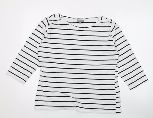 First Avenue Womens White Striped Cotton Basic T-Shirt Size XL Square Neck