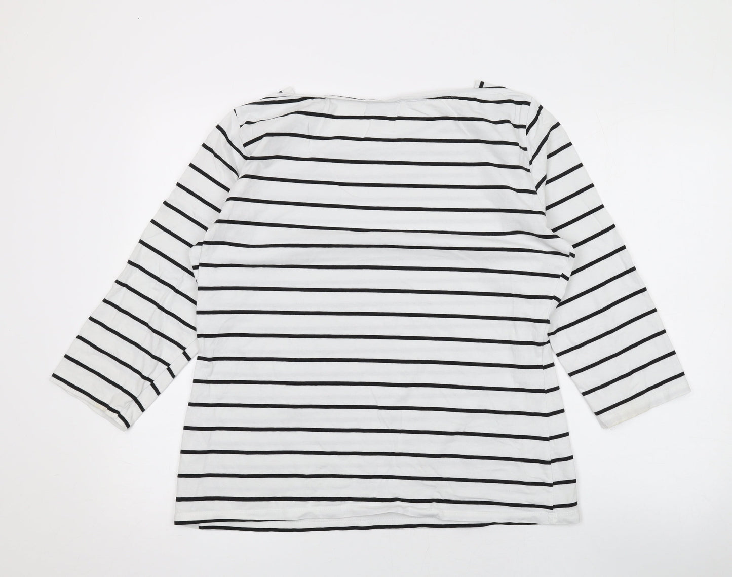 First Avenue Womens White Striped Cotton Basic T-Shirt Size XL Square Neck