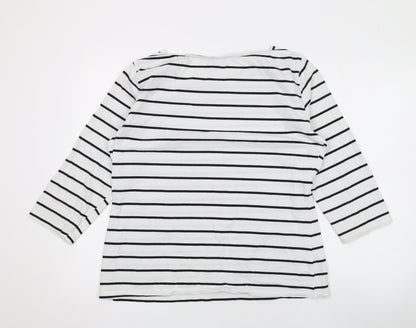 First Avenue Womens White Striped Cotton Basic T-Shirt Size XL Square Neck