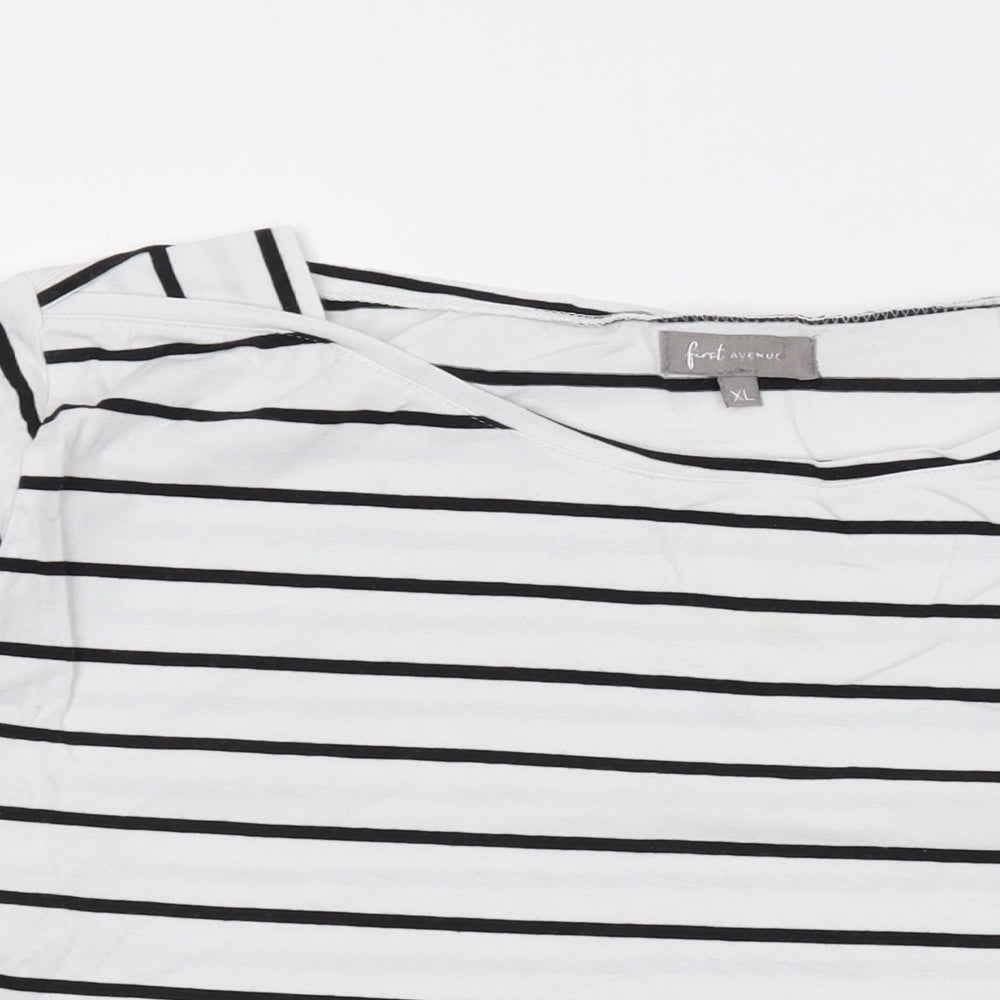 First Avenue Womens White Striped Cotton Basic T-Shirt Size XL Square Neck