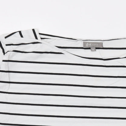 First Avenue Womens White Striped Cotton Basic T-Shirt Size XL Square Neck