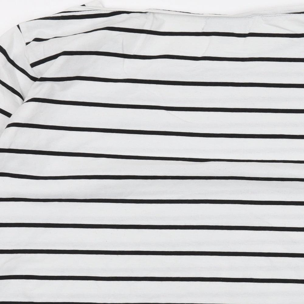 First Avenue Womens White Striped Cotton Basic T-Shirt Size XL Square Neck