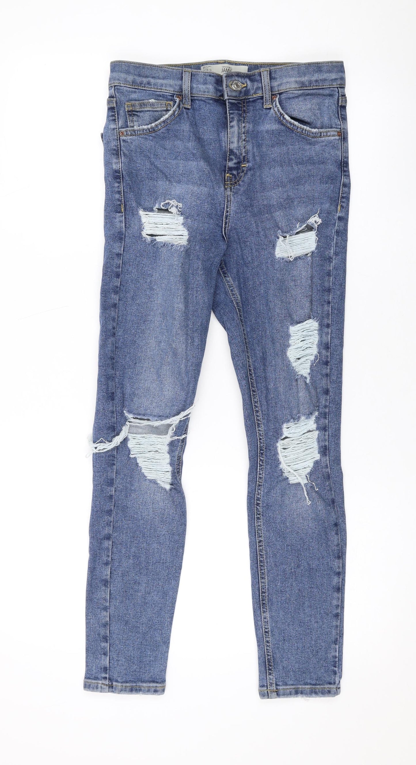 Topshop Womens Blue Cotton Skinny Jeans Size 28 in L25 in Regular Zip