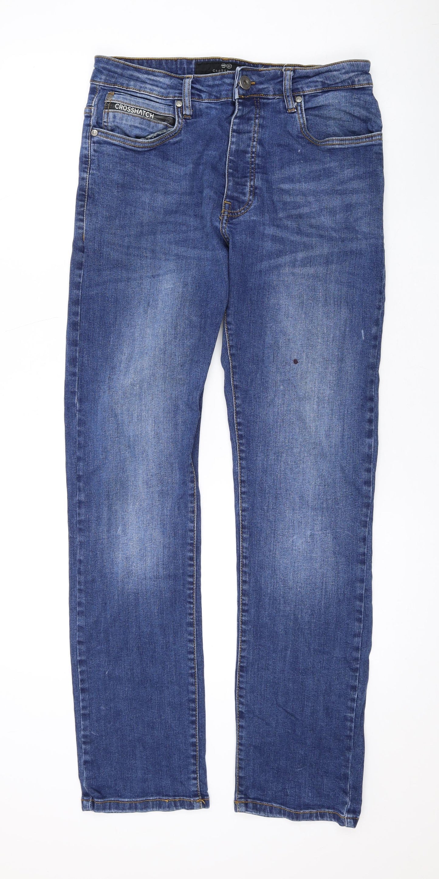 Crosshatch Mens Blue Cotton Straight Jeans Size 32 in L30 in Regular Button
