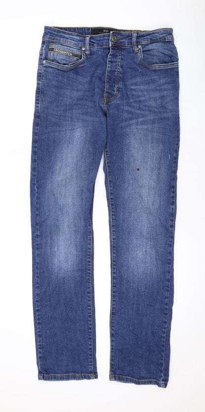 Crosshatch Mens Blue Cotton Straight Jeans Size 32 in L30 in Regular Button