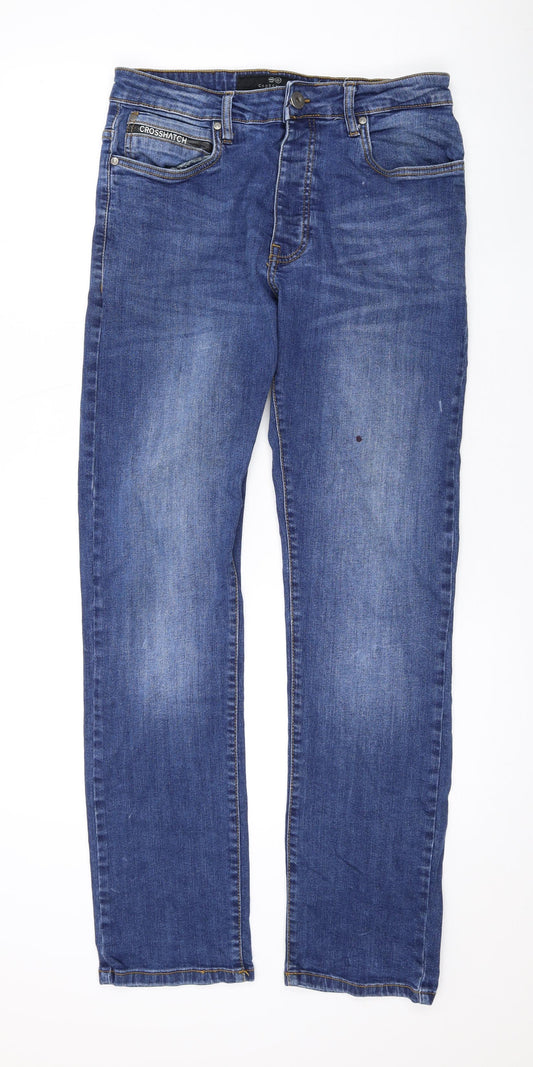 Crosshatch Mens Blue Cotton Straight Jeans Size 32 in L30 in Regular Button