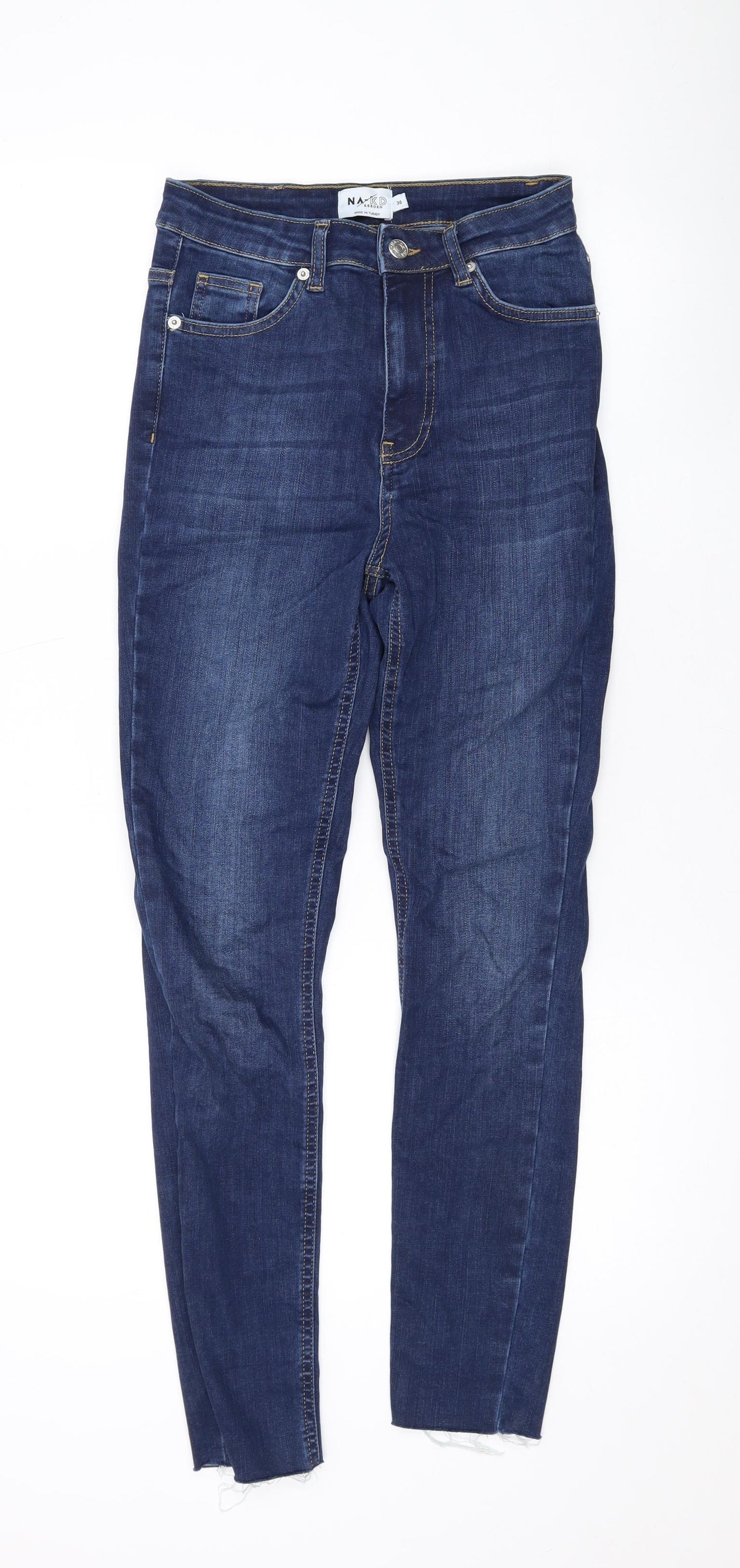 NA-KD Womens Blue Cotton Skinny Jeans Size 8 L27 in Regular Zip