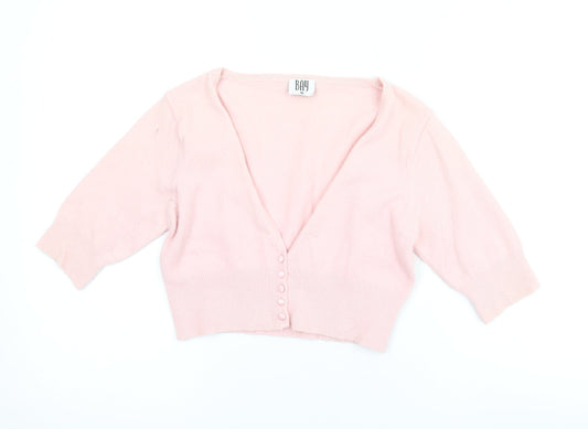 Bay Womens Pink V-Neck Nylon Cardigan Jumper Size 10