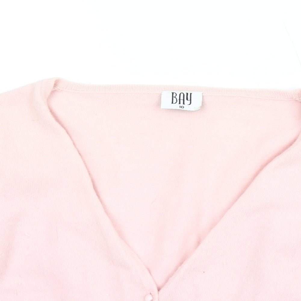Bay Womens Pink V-Neck Nylon Cardigan Jumper Size 10