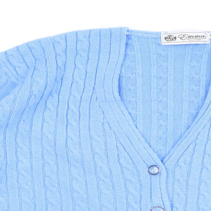 Emma Womens Blue V-Neck Acrylic Cardigan Jumper Size XS