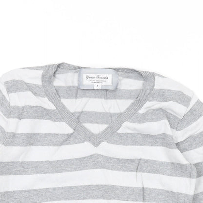 Jessica Favourite Womens Grey V-Neck Striped Cotton Pullover Jumper Size S