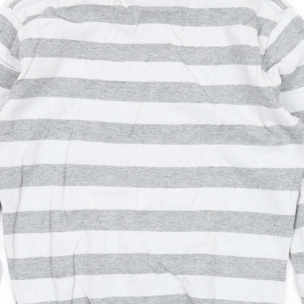 Jessica Favourite Womens Grey V-Neck Striped Cotton Pullover Jumper Size S