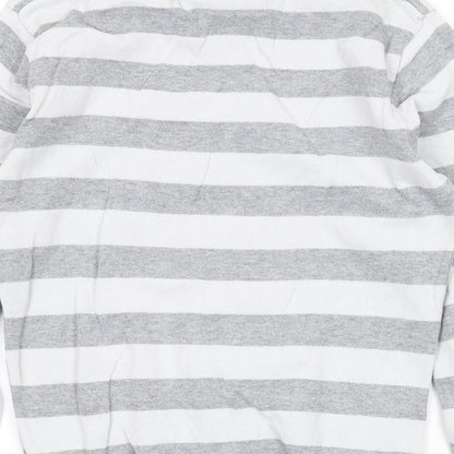 Jessica Favourite Womens Grey V-Neck Striped Cotton Pullover Jumper Size S