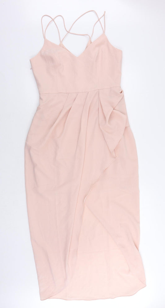 Very Womens Pink Polyester Sheath Size 14 V-Neck Zip