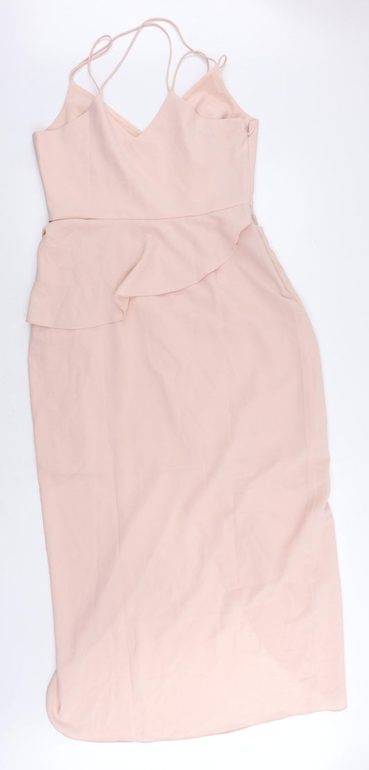 Very Womens Pink Polyester Sheath Size 14 V-Neck Zip