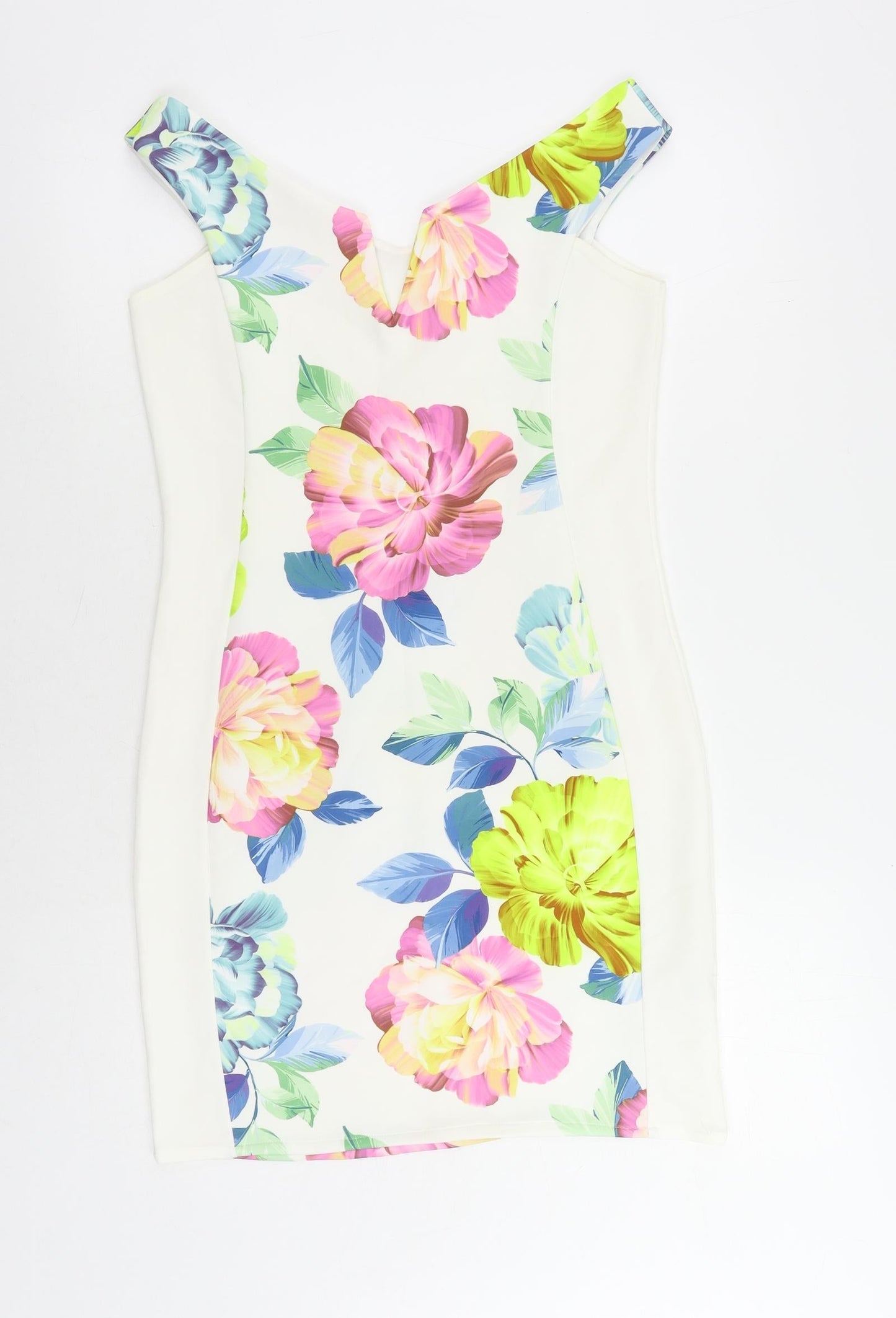 I-X London Womens White Floral Polyester Mini Size 12 V-Neck