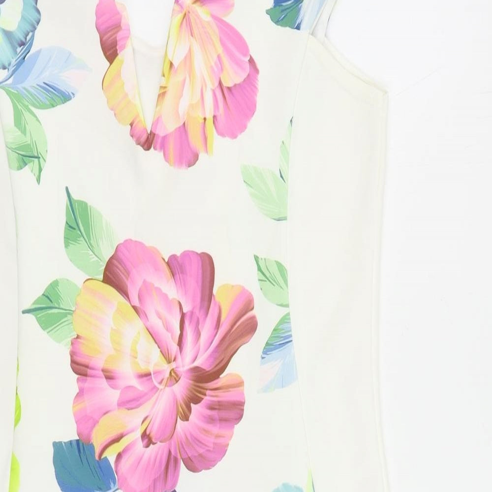 I-X London Womens White Floral Polyester Mini Size 12 V-Neck