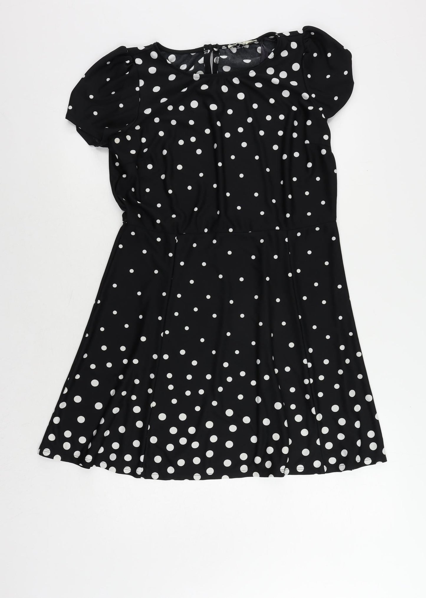 Oasis Womens Black Polka Dot Polyester A-Line Size L Boat Neck Button