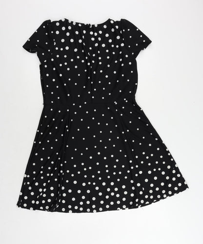 Oasis Womens Black Polka Dot Polyester A-Line Size L Boat Neck Button
