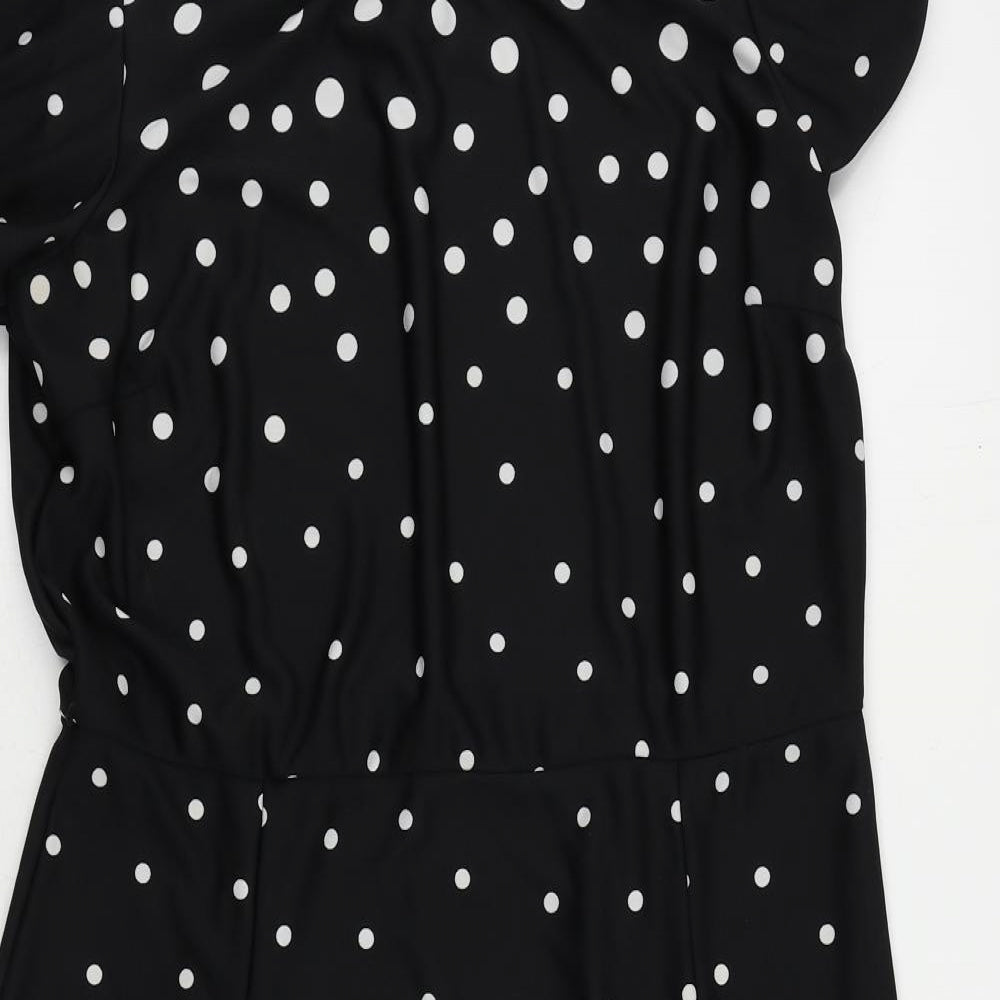 Oasis Womens Black Polka Dot Polyester A-Line Size L Boat Neck Button