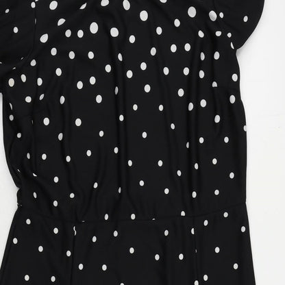 Oasis Womens Black Polka Dot Polyester A-Line Size L Boat Neck Button