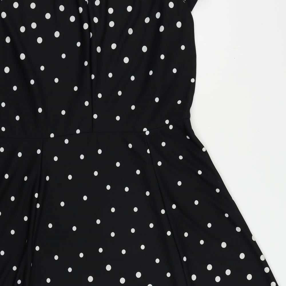 Oasis Womens Black Polka Dot Polyester A-Line Size L Boat Neck Button