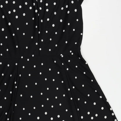 Oasis Womens Black Polka Dot Polyester A-Line Size L Boat Neck Button